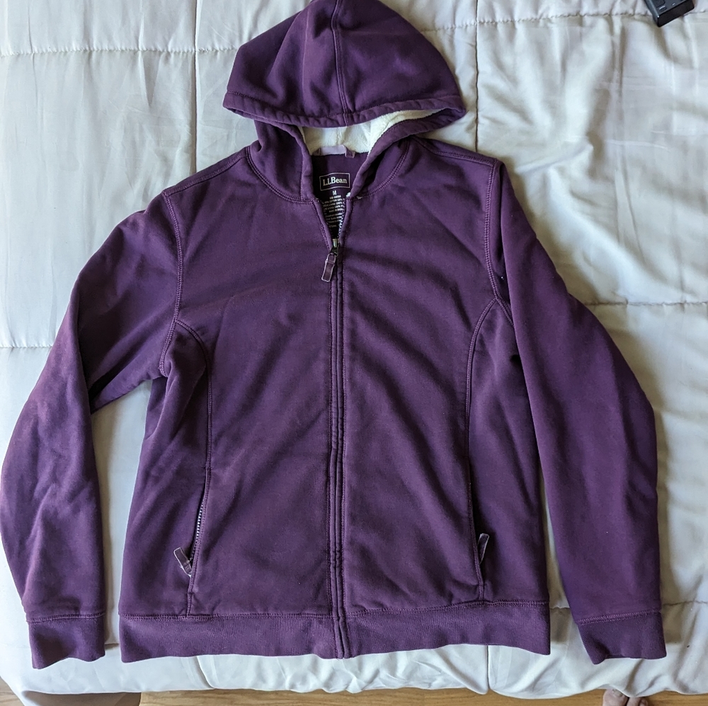 Purple L.L. Bean Fleece lined zip up hooded sweatshirt, medium